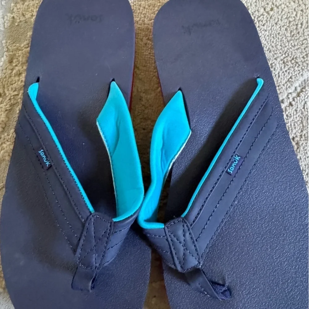 Sanuk flip flop bundle Ziggy navy and brown sandals men’s 12